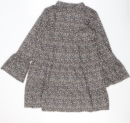 Preworn Womens Brown Animal Print Polyester Shift Size L V-Neck Pullover - Leopard print