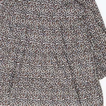 Preworn Womens Brown Animal Print Polyester Shift Size L V-Neck Pullover - Leopard print