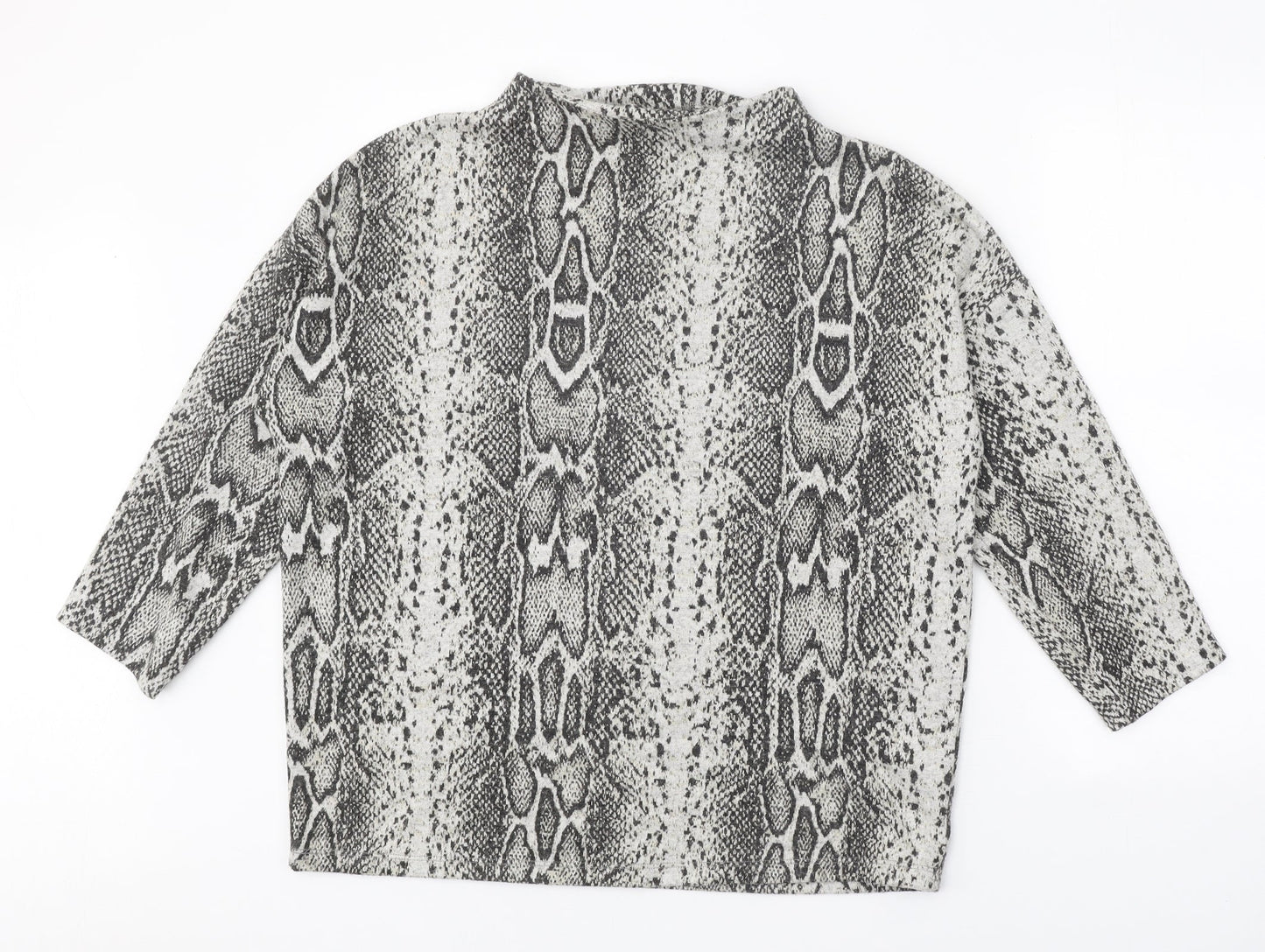 TU Womens Grey Round Neck Animal Print Polyester Pullover Jumper Size 12 - Snake print