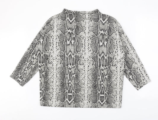 TU Womens Grey Round Neck Animal Print Polyester Pullover Jumper Size 12 - Snake print