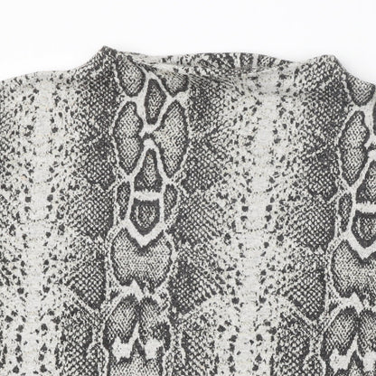 TU Womens Grey Round Neck Animal Print Polyester Pullover Jumper Size 12 - Snake print