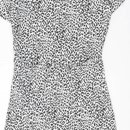 Boohoo Womens White Geometric Polyester A-Line Size 10 V-Neck Zip
