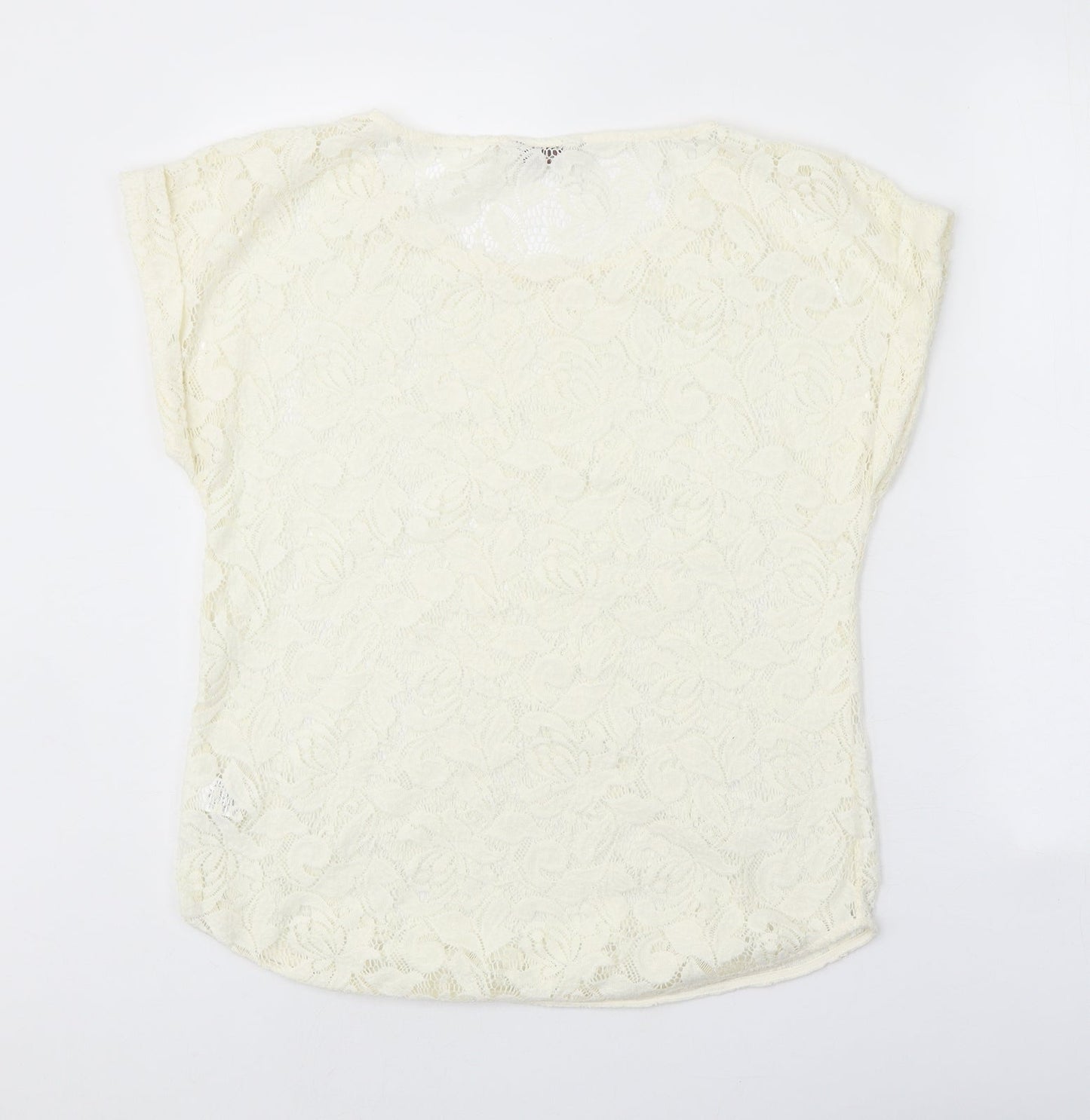 Indigo Womens White Floral Polyester Basic T-Shirt Size 12 Scoop Neck