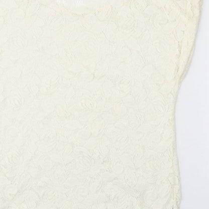 Indigo Womens White Floral Polyester Basic T-Shirt Size 12 Scoop Neck