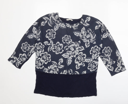 TU Womens Blue Floral Viscose Basic Blouse Size 12 Boat Neck