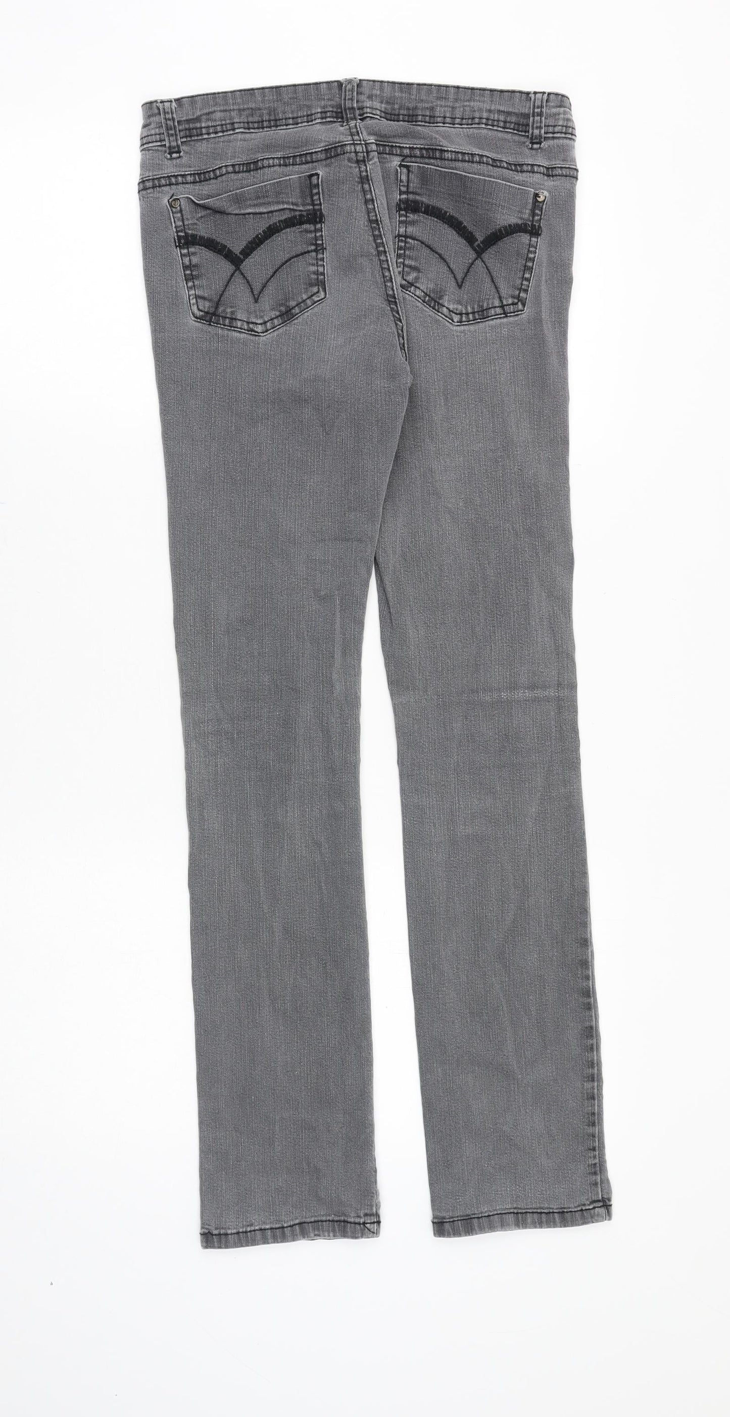 Denim & Co. Womens Grey Cotton Straight Jeans Size 10 Slim Zip