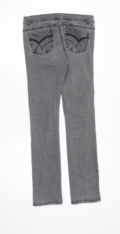 Denim & Co. Womens Grey Cotton Straight Jeans Size 10 Slim Zip