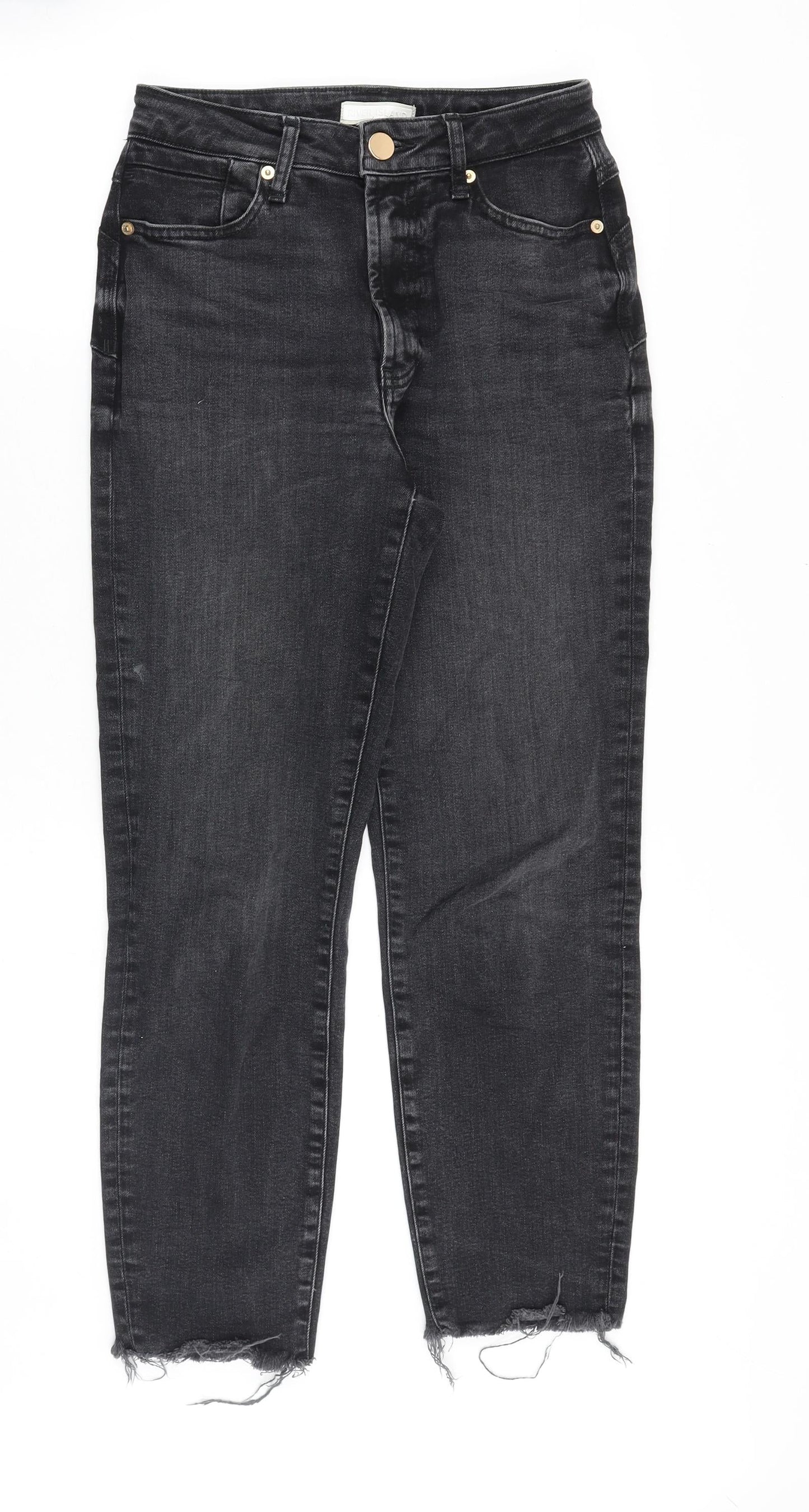 River Island Womens Black Cotton Straight Jeans Size 6 Regular Zip
