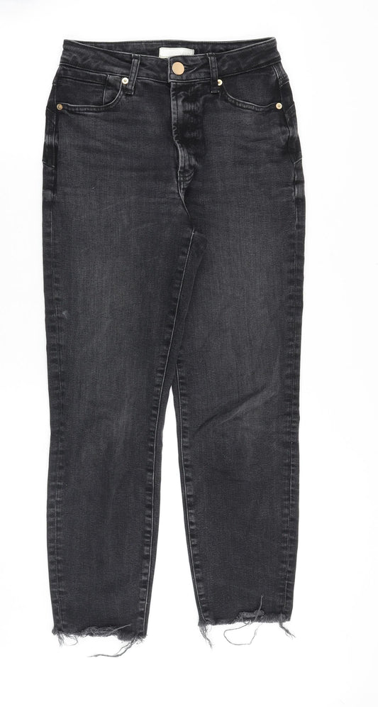 River Island Womens Black Cotton Straight Jeans Size 6 Regular Zip