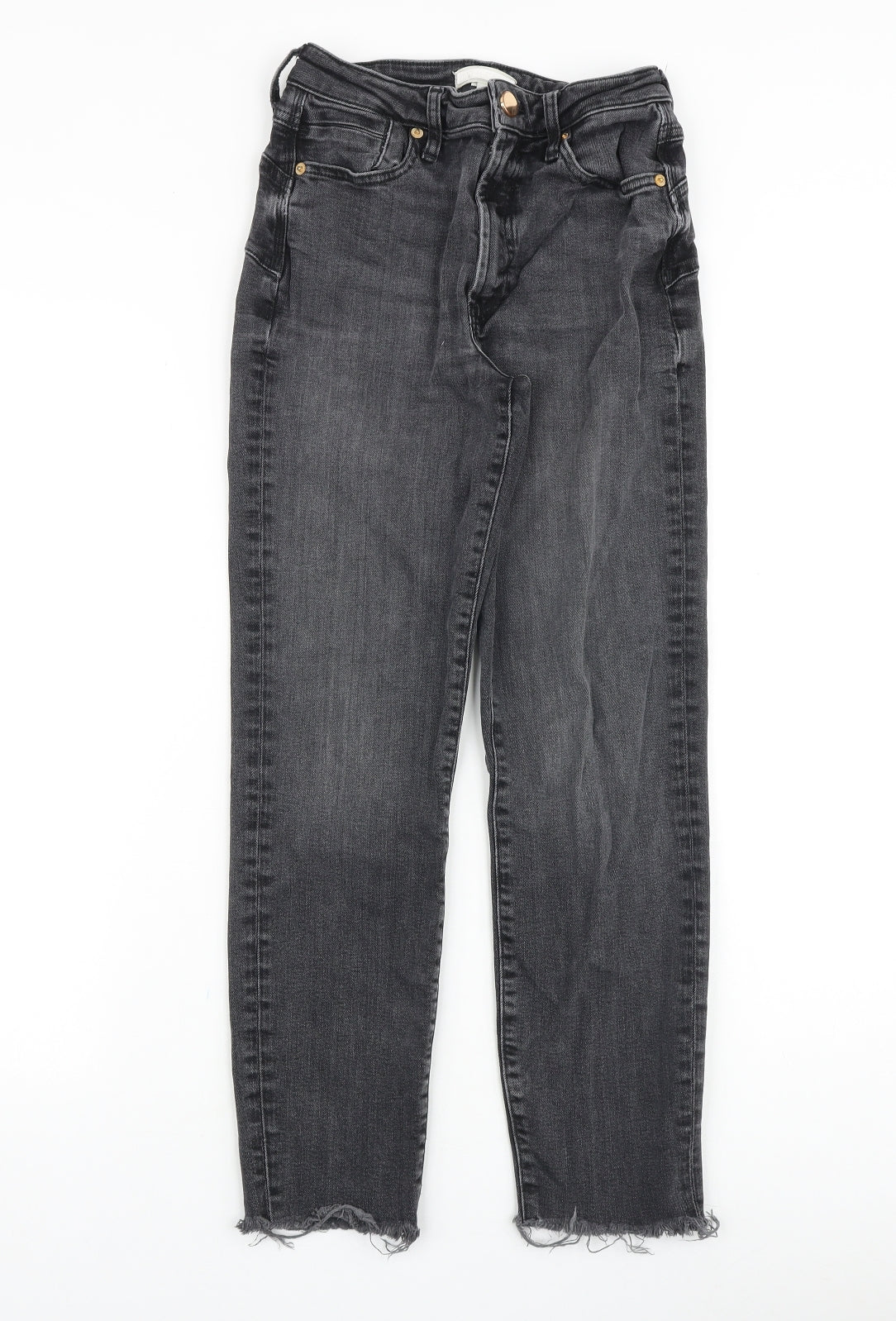 River Island Womens Black Cotton Straight Jeans Size 6 Slim Zip