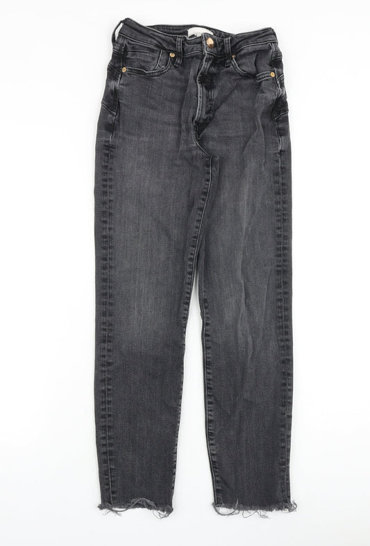 River Island Womens Black Cotton Straight Jeans Size 6 Slim Zip
