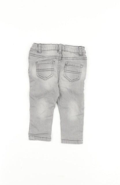 Denim & Co. Baby Grey Cotton Jogger Jeans Size 6-9 Months L50 cm Snap