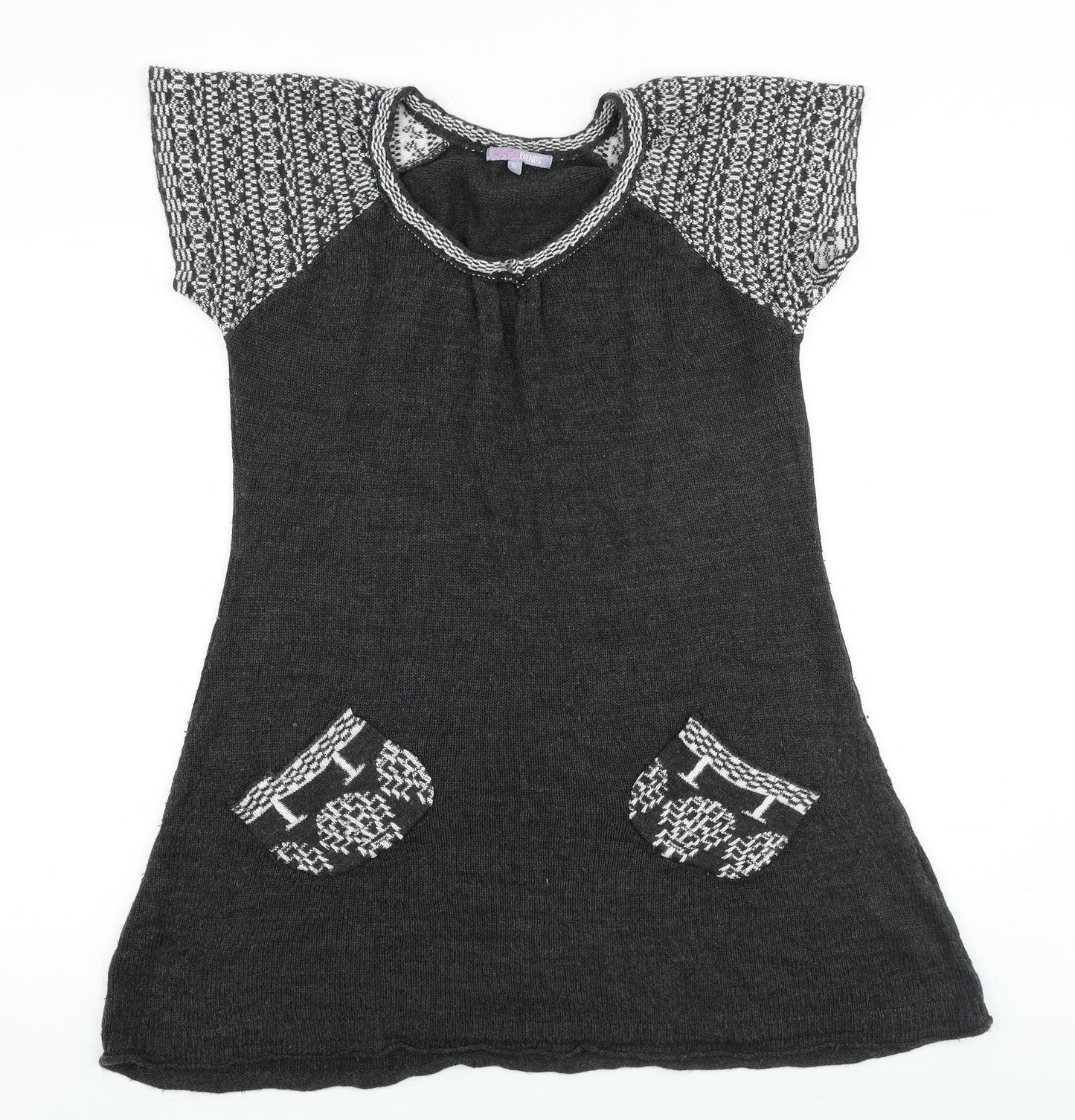 Fashion Friends Womens Grey Geometric Acrylic T-Shirt Dress Size XL Round Neck Pullover