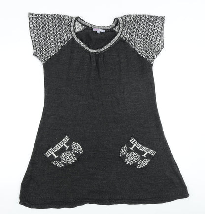 Fashion Friends Womens Grey Geometric Acrylic T-Shirt Dress Size XL Round Neck Pullover