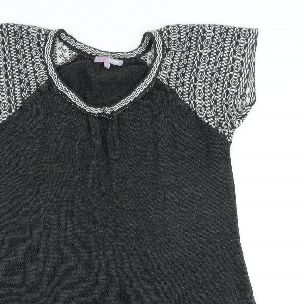 Fashion Friends Womens Grey Geometric Acrylic T-Shirt Dress Size XL Round Neck Pullover