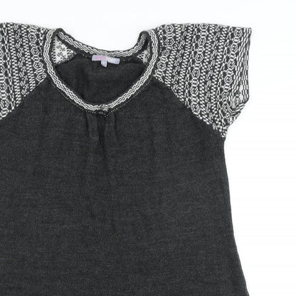 Fashion Friends Womens Grey Geometric Acrylic T-Shirt Dress Size XL Round Neck Pullover