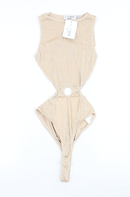 In the Style Womens Beige Viscose Bodysuit One-Piece Size 10 Hook & Eye