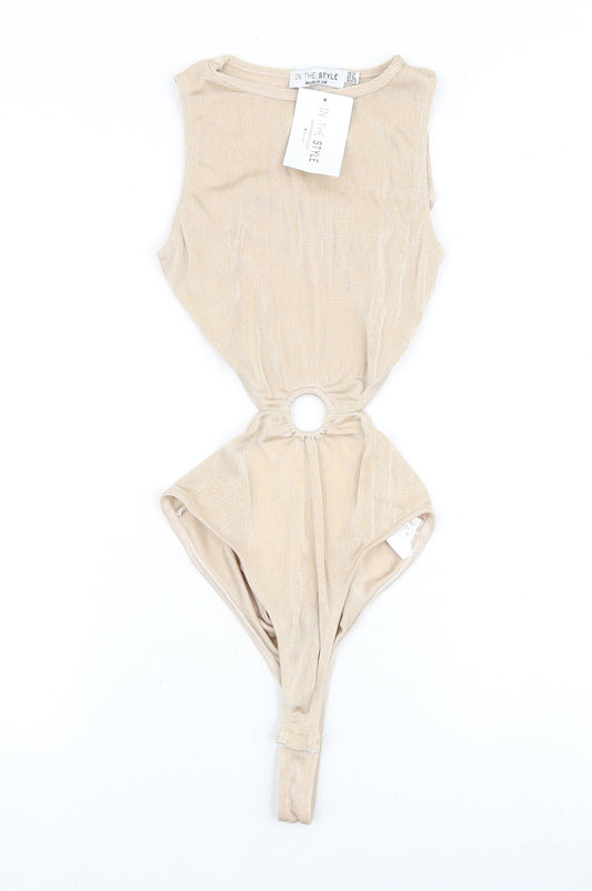 In the Style Womens Beige Viscose Bodysuit One-Piece Size 10 Hook & Eye