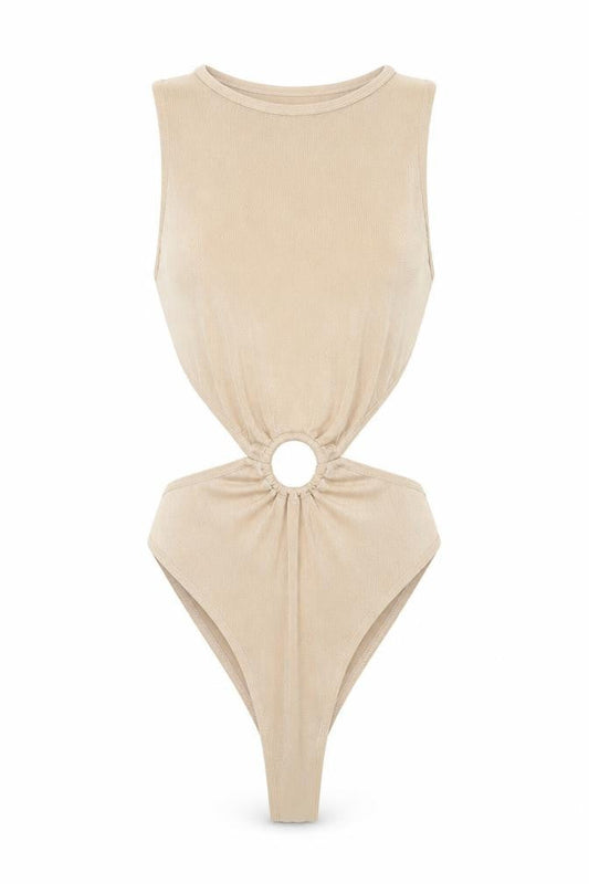 Womens UK Size 10 In the Style One-Piece Beige Bodysuit