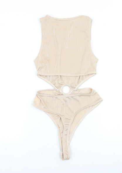 In the Style Womens Beige Viscose Bodysuit One-Piece Size 10 Hook & Eye