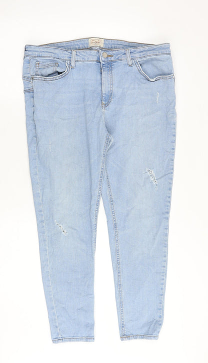 F&F Womens Blue Cotton Tapered Jeans Size 34 in Regular Zip