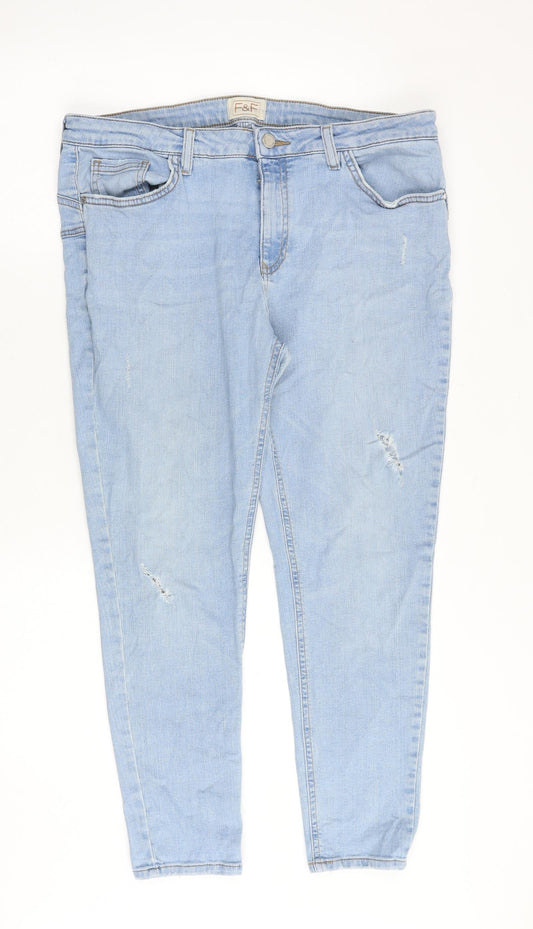 F&F Womens Blue Cotton Tapered Jeans Size 34 in Regular Zip