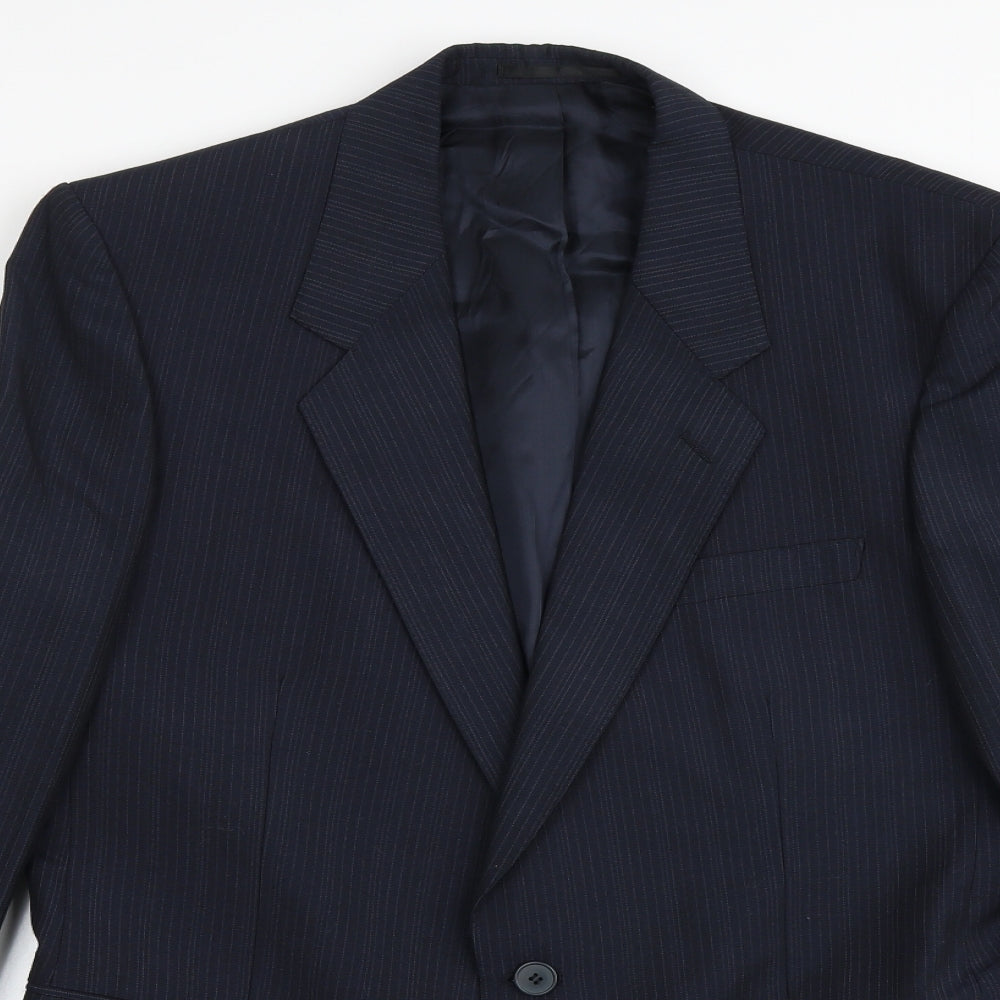 Chesterfield Mens Blue Striped Viscose Jacket Suit Jacket Size 38 Regular