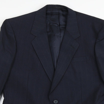 Chesterfield Mens Blue Striped Viscose Jacket Suit Jacket Size 38 Regular