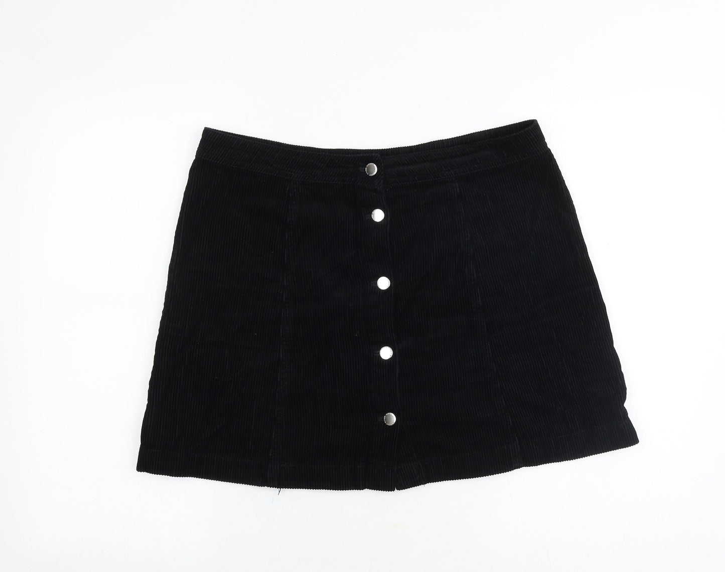 H&M Womens Black Cotton Mini Skirt Size 34 in Button