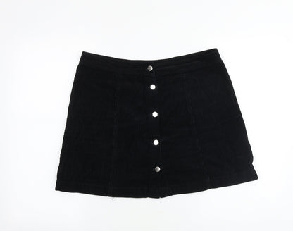 H&M Womens Black Cotton Mini Skirt Size 34 in Button