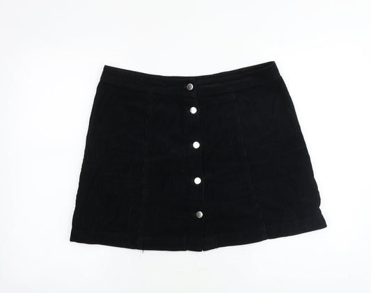 H&M Womens Black Cotton Mini Skirt Size 34 in Button