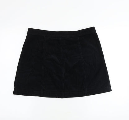 H&M Womens Black Cotton Mini Skirt Size 34 in Button