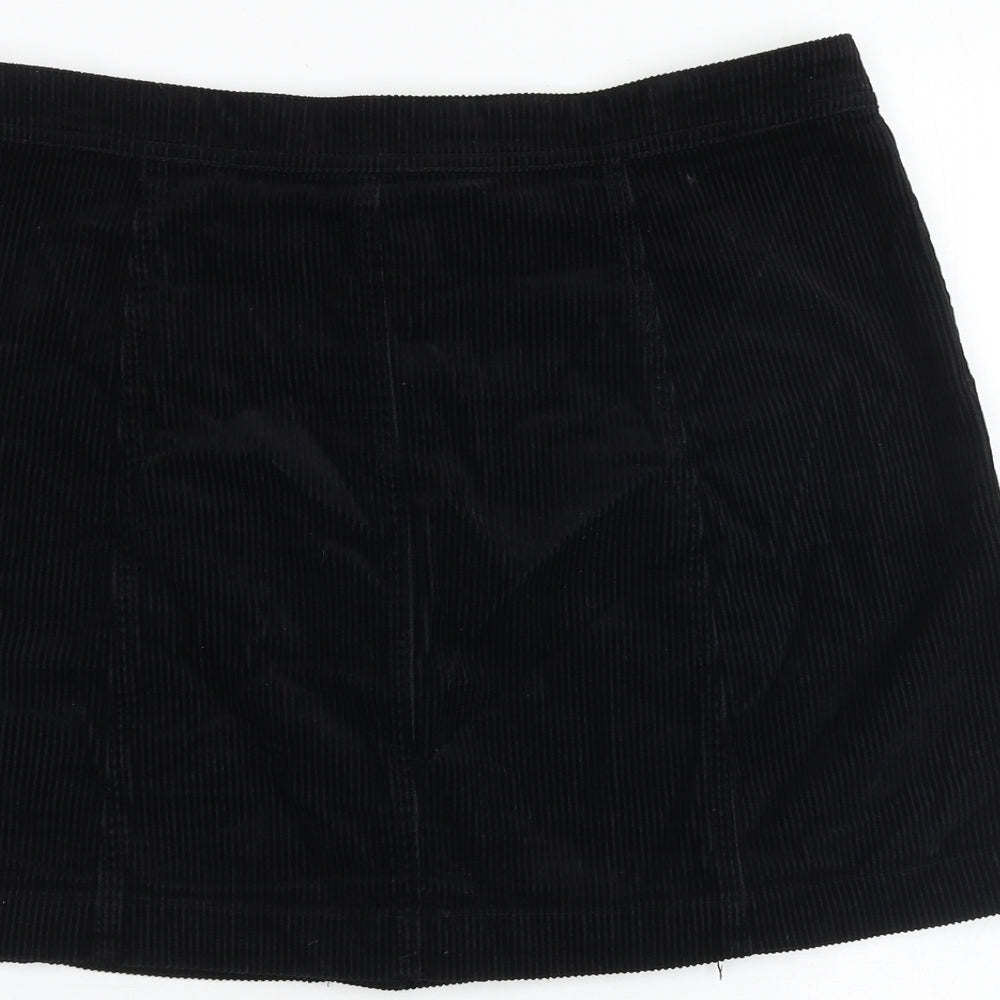 H&M Womens Black Cotton Mini Skirt Size 34 in Button