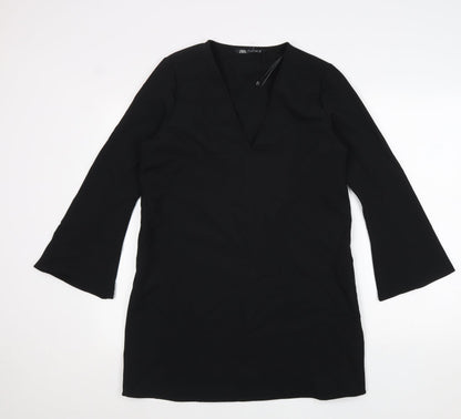 Zara Womens Black Viscose A-Line Size M V-Neck Pullover