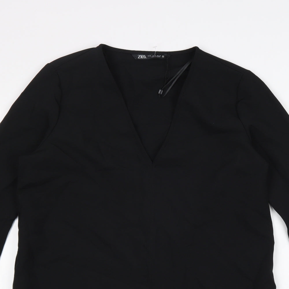 Zara Womens Black Viscose A-Line Size M V-Neck Pullover
