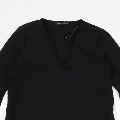 Zara Womens Black Viscose A-Line Size M V-Neck Pullover