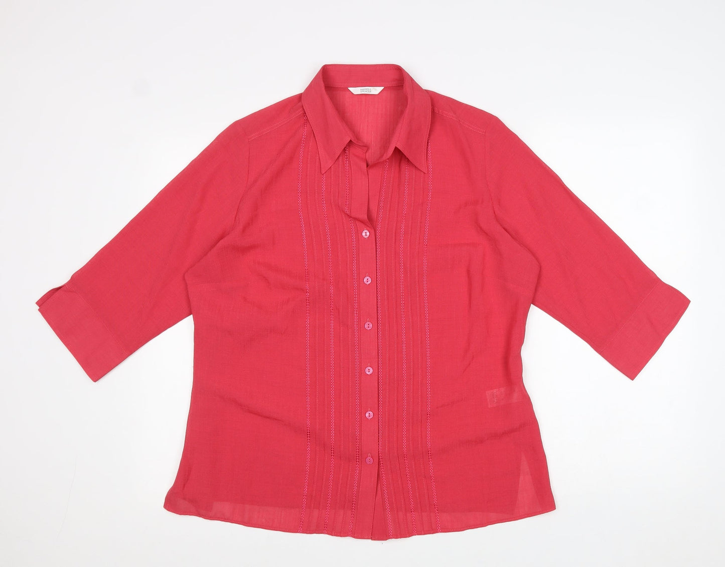 Marks and Spencer Womens Pink Polyester Basic Button-Up Size 16 Collared