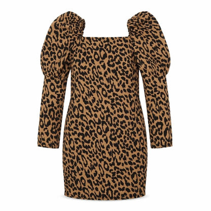 Boohoo Womens Brown Animal Print Polyester Sheath Size 8 Square Neck Pullover - Leopard print