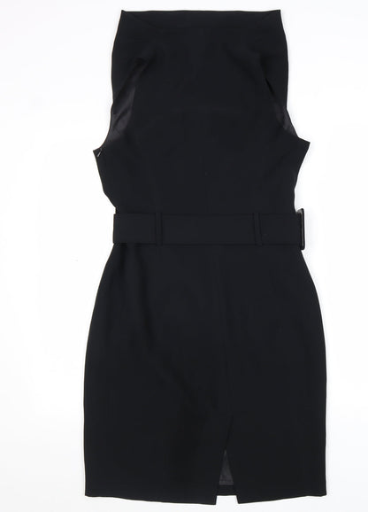 NEXT Womens Black Viscose Sheath Size 12 Boat Neck Zip