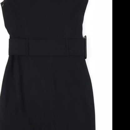 NEXT Womens Black Viscose Sheath Size 12 Boat Neck Zip