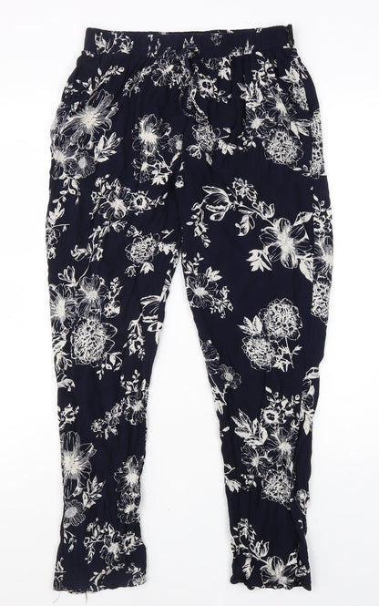 Queen Womens Blue Geometric Viscose Trousers Size S L24 in Regular Tie