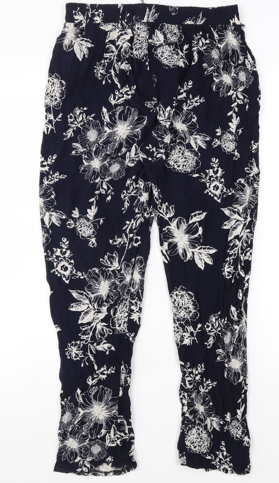 Queen Womens Blue Geometric Viscose Trousers Size S L24 in Regular Tie