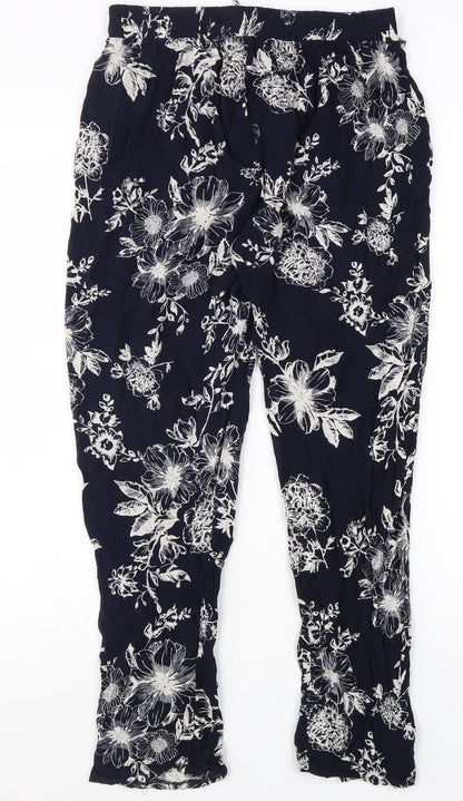 Queen Womens Blue Geometric Viscose Trousers Size S L24 in Regular Tie