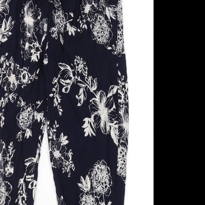 Queen Womens Blue Geometric Viscose Trousers Size S L24 in Regular Tie