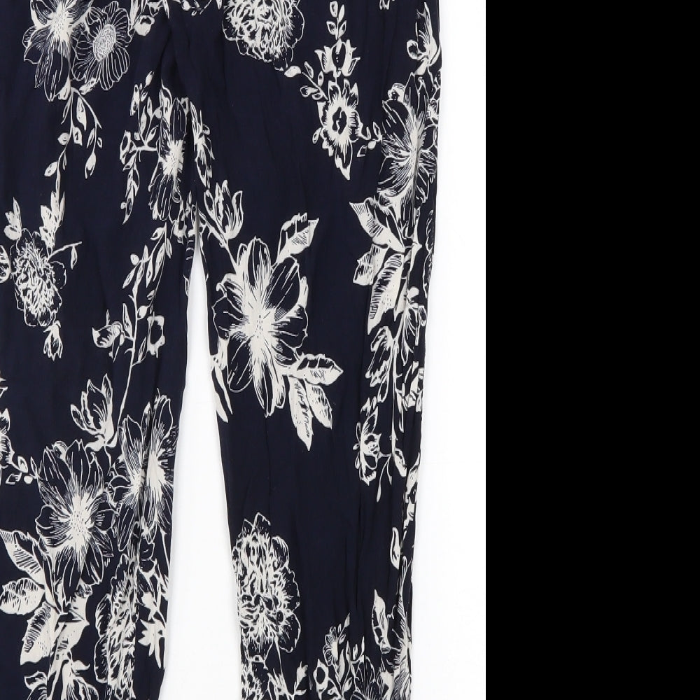 Queen Womens Blue Geometric Viscose Trousers Size S L24 in Regular Tie