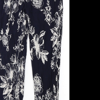 Queen Womens Blue Geometric Viscose Trousers Size S L24 in Regular Tie