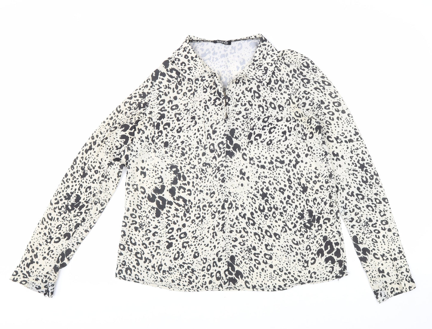 Boohoo Womens Beige Geometric Polyester Basic Blouse Size 8 Collared