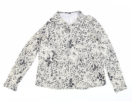 Boohoo Womens Beige Geometric Polyester Basic Blouse Size 8 Collared