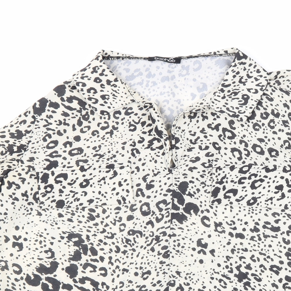 Boohoo Womens Beige Geometric Polyester Basic Blouse Size 8 Collared