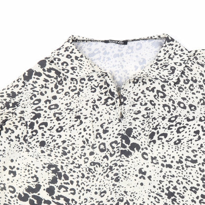 Boohoo Womens Beige Geometric Polyester Basic Blouse Size 8 Collared